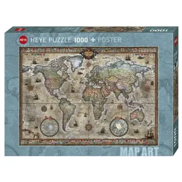 Puzzle Retro world - Map art - 1000 pièces - Heye